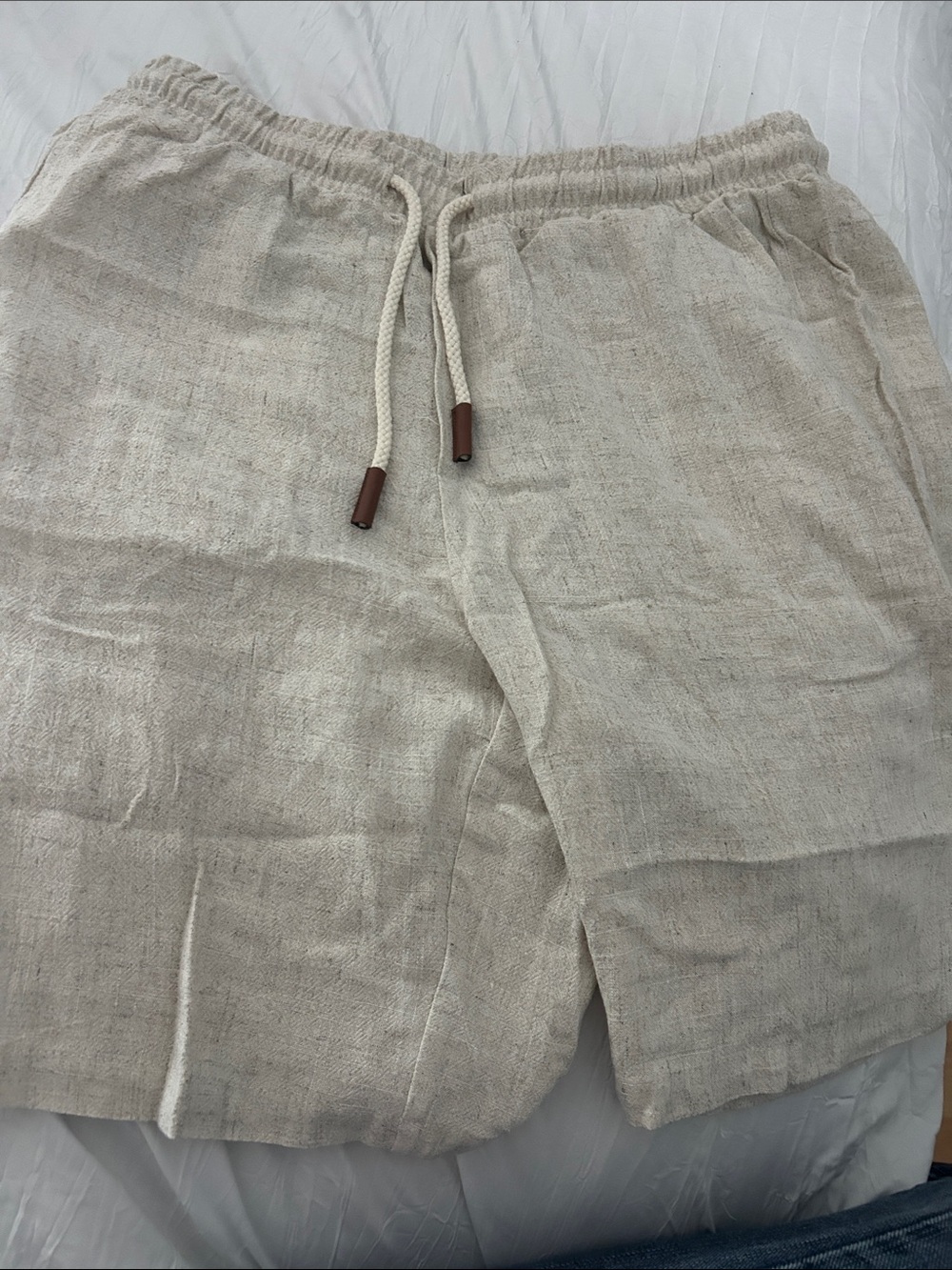 Men's Casual Drawstring Linen-Blend Shorts in Beige